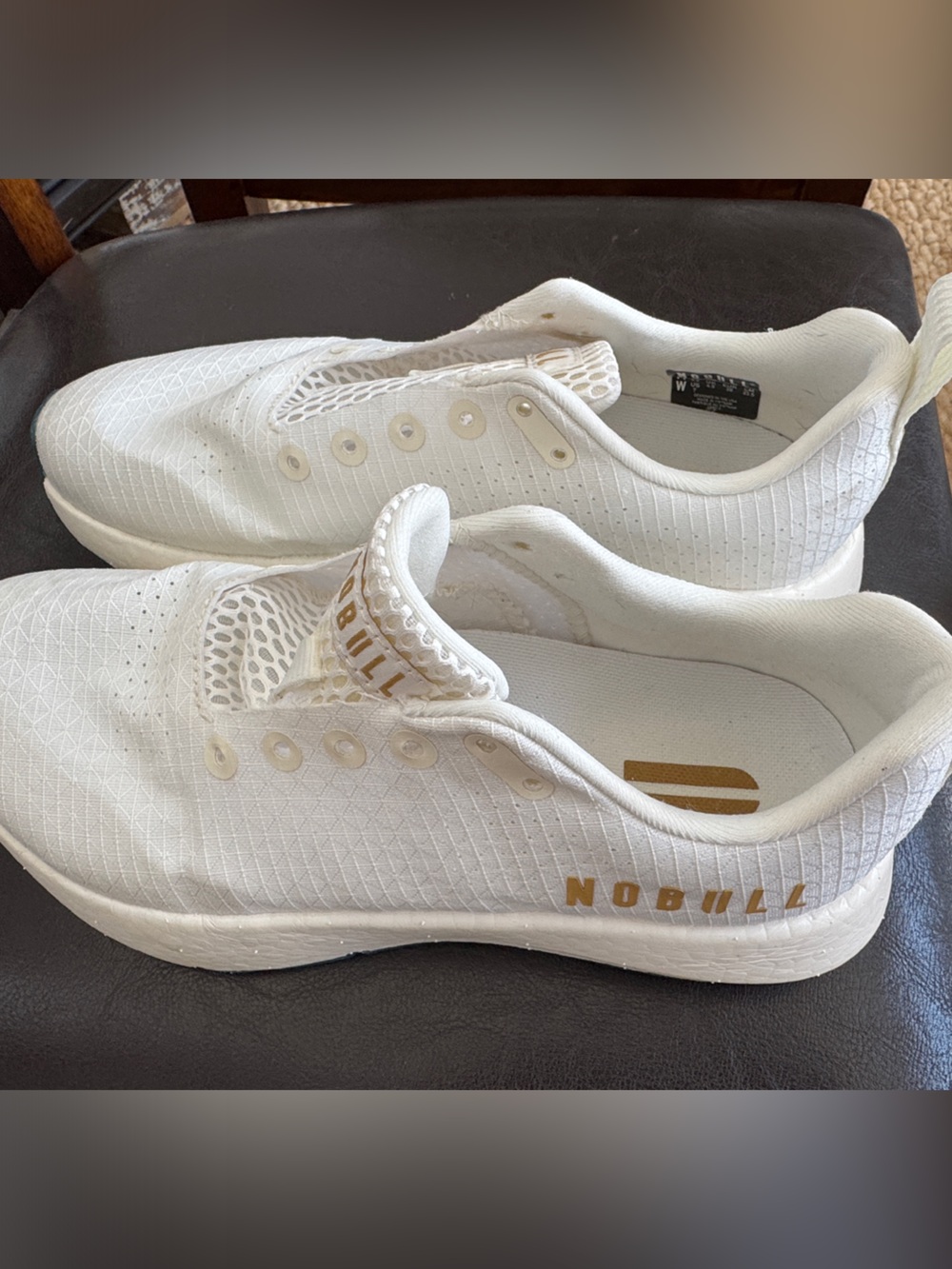 NOBULL White Slip-On Athletic Sneakers with Gold Logo